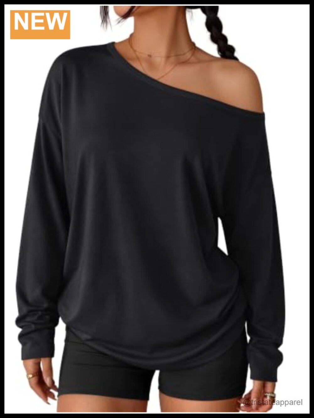 Oversized Off Shoulder One Shoulder Long Sleeve Top Polyester Rayon Spandex